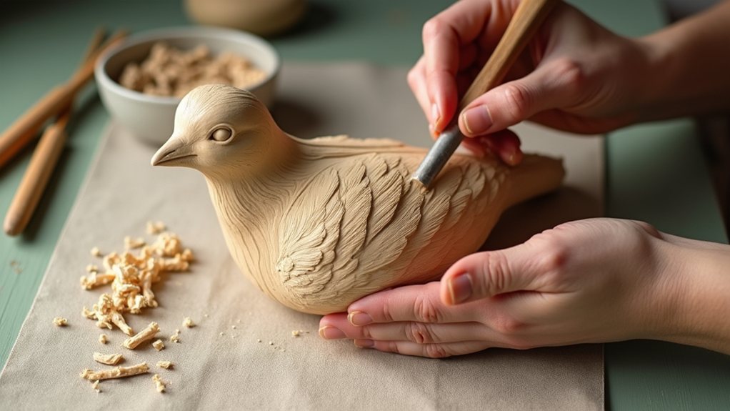 sculpting wings and feathered tail