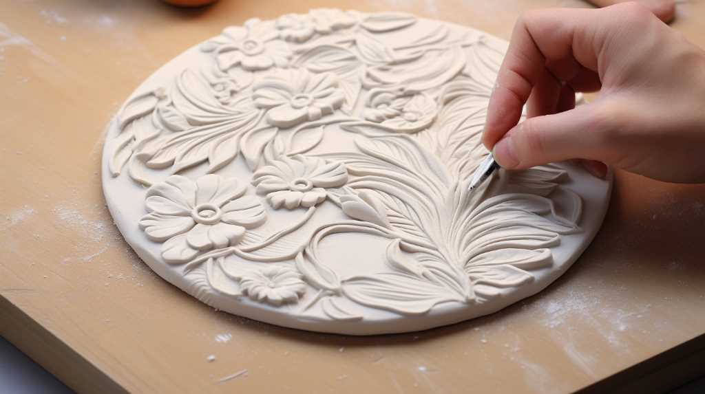 A person carving a flower on a piece of clay.